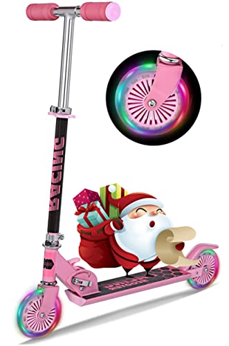 Pink Scooters Folding Portable Aluminum Kick Scooter with Light Up Wheels for Girls Kids Toddlers, Ages 3-12(Pink)