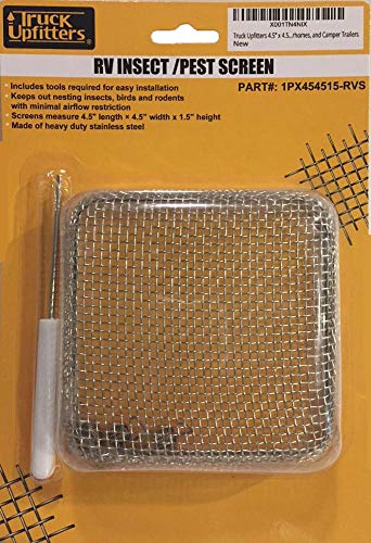 Truck Upfitters 4.5″ x 4.5″ x 1.8″ RV Trailer Stainless Steel Mesh Screen for Water Heater Vents on Travel Trailers, Motorhomes & Campers. Prevents Debris & Foreign Objects from Entering Vents!