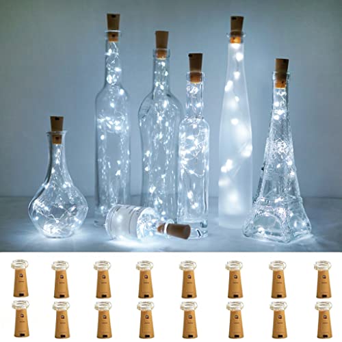 LoveNite Wine Bottle Lights with Cork, 16 Pack Battery Operated 20 LED Cork Shape Silver Wire Colorful Fairy Mini String Lights for DIY, Party, Decor, Christmas, Halloween,Wedding (Cool White)