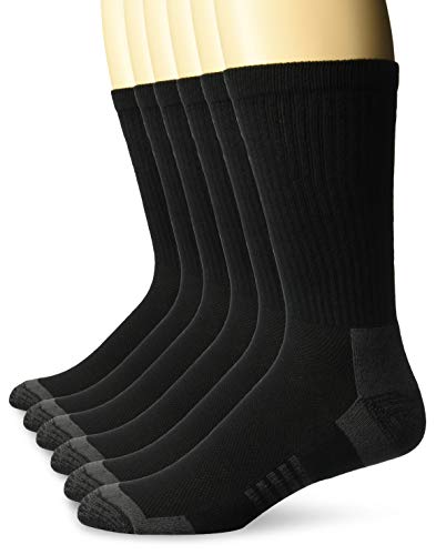 Amazon Essentials Men’s Performance Cotton Cushioned Athletic Crew Socks, 6 Pairs, Black, 6-12