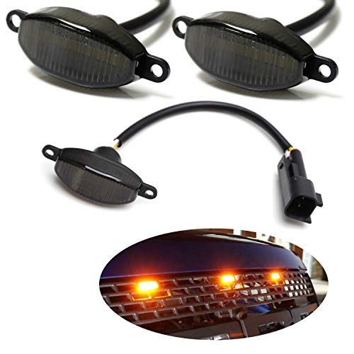iJDMTOY 75-123-Smoked-Amber 3pc Dark Smoked Lens Amber Full Front Grille Driving Light Kit for 2010-14 & 2017-up Ford Raptor (Powered by 36 Pieces of SMD LED Diodes)