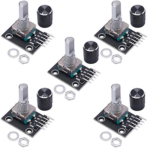 Taiss / 5Pcs KY-040 Rotary Encoder Module with 15×16.5 mm with Knobs Cap