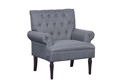 Container Furniture Direct The Weekend Mid-Century Modern Linen Upholstered Chair, Light Grey