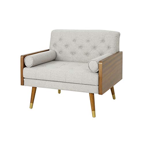 Christopher Knight Home Greta Mid Century Modern Fabric Club Chair, Beige, Dark Walnut 30.5D x 37.75W x 33H in