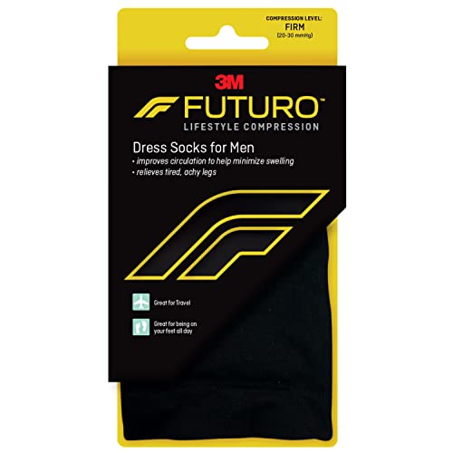 FUTURO Dress Socks for Men, X-Large, Black, Firm (20-30 mm/Hg)