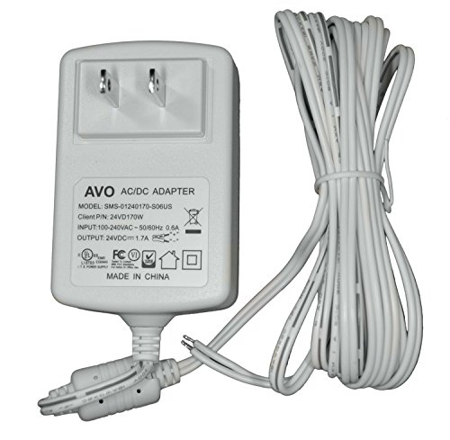 AVO 24VD170W – 24VDC 1.7A White Wall Plug DC Adapter/Power Supply, Input: 100-240VAC 50/60Hz, Non-Terminated 10 Foot Parallel Zip Cord Lead Wire
