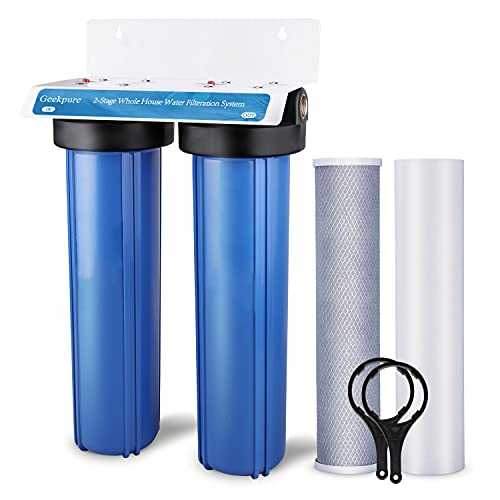 Geekpure 2 Stage Whole House Water Filter System with 20-Inch Blue Housing -1″NPT