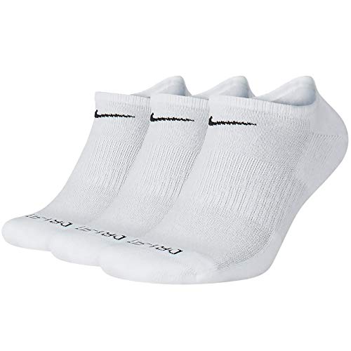 Nike mens Everyday Plus Cushion Training No-Show Socks 3-Pack (White/Black, Large)