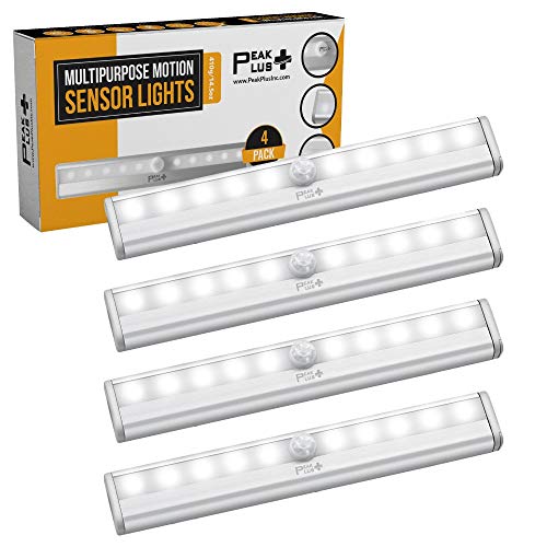 PeakPlus LED Motion Sensor Light, LED Battery Operated Lights, Under Cabinet Lighting, Stick On Lights, 10-LED Magnetic Wireless Motion Sensor Night Light for Closet, Counter, Stairway (4 Pack) | The Storepaperoomates Retail Market - Fast Affordable Shopping