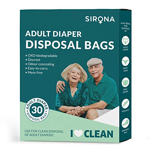 Sirona Premium Adult Diaper Disposable Bags – 30 Bags | Odor Sealing for Diapers, Food Waste, Pet Waste, Sanitary Product Disposal | Durable and Unsce