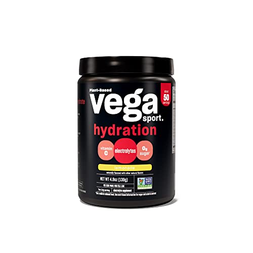 Vega Sport Hydration Electrolyte Powder Lemonade, Post Workout Recovery Drink for Women and Men, Vitamin C, Vegan, Keto, Sugar Free, Dairy Free, Gluten Free, Non GMO, 4.9oz (50 Servings)