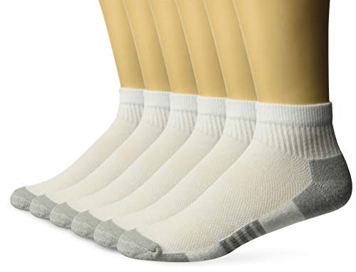 Amazon Essentials Men’s Performance Cotton Cushioned Athletic Ankle Socks, 6 Pairs, White, 6-12