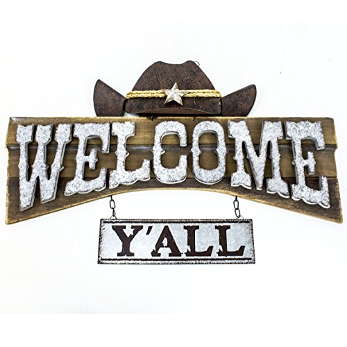 Welcome Y’all Home Business Sign Decor Front Door Indoor Outdoor Rustic Metal & Wood 22″ x 14″