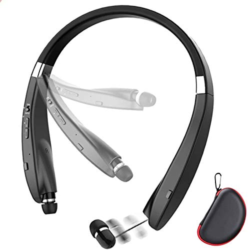 Foldable Bluetooth Headset, Beartwo Lightweight Retractable Bluetooth Headphones for Sports&Exercise, Noise Cancelling Stereo Neckband Wireless Headset (with carry case)