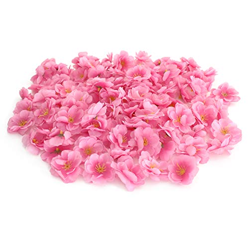 HOKPA Artificial Silk Cherry Blossom Flower Heads, Fake Fabric Sakura Floral Head Decor for Bridal Hair Clips Headbands Dress DIY Accessories Wedding Party Supply Table Decorative (100pcs Pink)