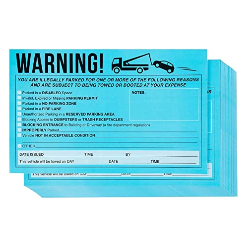 50-Pack Parking Violation Stickers, You are Illegally Parked Adhesive Tow Sign Tickets, Bulk Set of 5×8 Blue No Parking Car Warning Towed Notice Labels, Tags for Vehicle Window