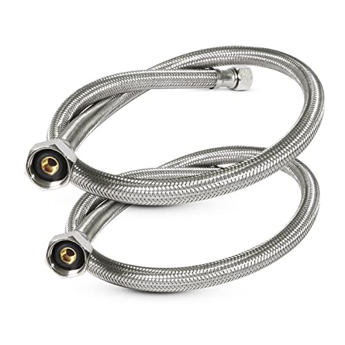 Highcraft CNCT27124-OM-2 Line Connects Kitchen Sink to Water Supply, Braided Faucet Connector with 1/2 in x 3/8 in Brass Nut, Stainless Steel 24 in (Pack of 2), 2 Count