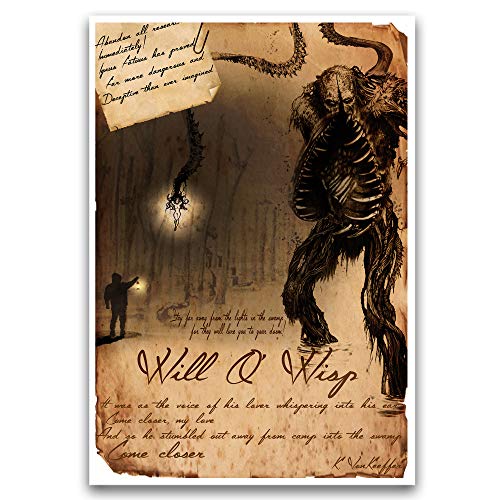 Will o wisp ghostly art print, american folklore cryptid bestiary art