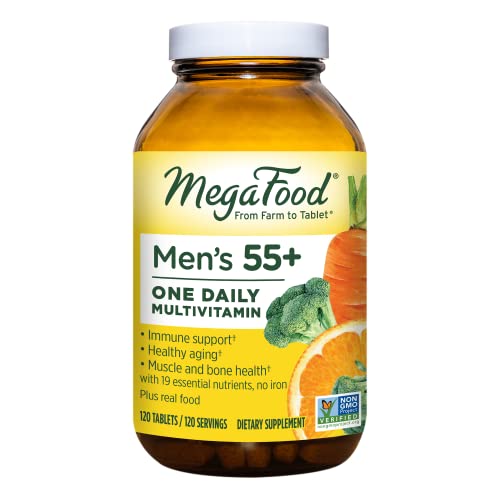 MegaFood Men’s 55+ One Daily – Multivitamin for Men with B12, C & D Vitamins, Zinc & Selenium – Non-GMO, Gluten-Free, Vegetarian & Made without Dairy and Soy – 120 Tabs