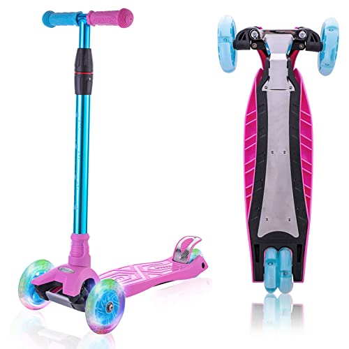 3 Wheel Scooter for Kids, Kids Scooter with Light Up Wheels, Sturdy Deck Design, and 4 Height Adjustable Suitable for Kids Ages 3-12