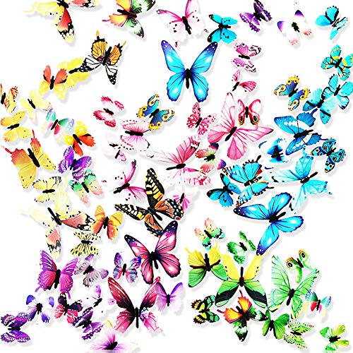 Ewong Butterfly Wall Decals – 72PCS 3D Butterflies Home Decor-Stickers, Removable Mural Decoration for Girls Living Room Kids Bedroom Bathroom Baby Nursery, Waterproof DIY Art (5 Color+1colorful)