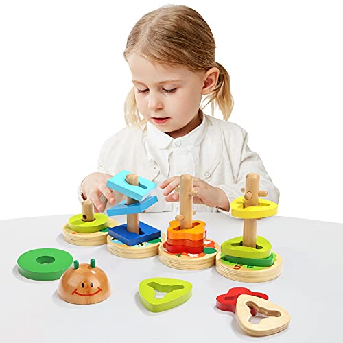 TOP BRIGHT Preschool Learning Toys, Montessori Toys for Toddlers 1 Year Old Baby Girl Boys Gifts – STEM Educational Geometric Color Shape Sorter Stacking Games for Kids