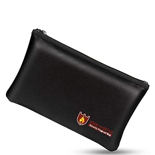 Fireproof Money Safe Document Bag. Non-Itchy Silicone Coated Fire & Water Resistant Safe Cash Bag. Fireproof Safe Storage for A5 Size File Folder Holder, Money, Document, Ipad, Jewelry and Passport