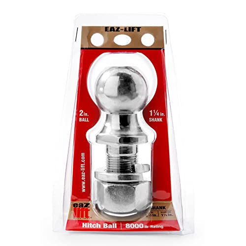 Eaz-Lift 48226 2″ Hitch Ball with 1 1/4″ Shank -Chrome Plated Heavy Duty Steel 8,000 lb Rating