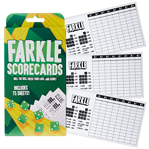 Brybelly Farkle Scorecards – Set of 75 Replacement Score Sheets for Farkle Dice Games for Up to 8 Players