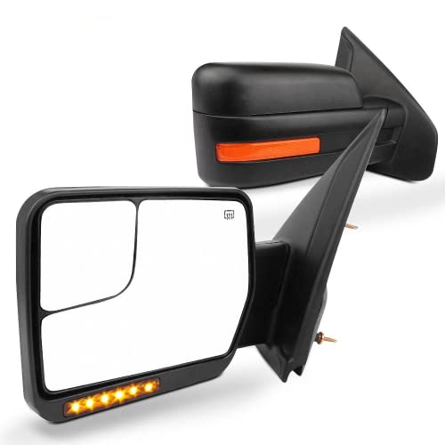 SCITOO fit for Ford for F150 Towing Mirrors with Puddle Lights Black Rear View Mirrors fit 2004-2014 for Ford for F150 with Turn Signal Reflector Power Control Heated Manual Folding