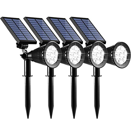 Sunklly Solar Spotlights Outdoor, 7 LEDs 2-in-1 Waterproof Adjustable Solar Powered Landscape Spotlights, 2 Lighting Modes Auto On/Off Solar Garden Lights for Lawn Tree Patio Yard Walkway (4 Pack)