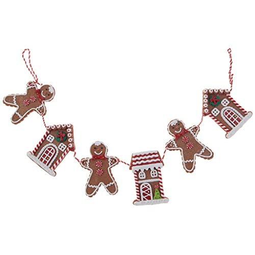 RAZ Imports Brown Gingerbread Man and House Claydough Christmas Garland 30 Inch