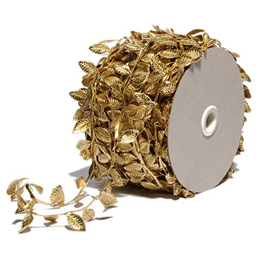 Gold Leaves Leaf Ribbon Trim Rope – 20 Yards – for Garland DIY Crafts and Party Wedding Home Decorations (Gold)
