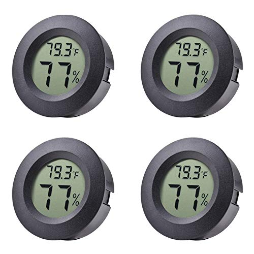 Veanic 4-Pack Mini Hygrometer Thermometer Fahrenheit or Celsius Meter Digital LCD Monitor Indoor Room Round Humidity Temperature Gauge for Humidors Home Greenhouse Babyroom Reptile Incubator