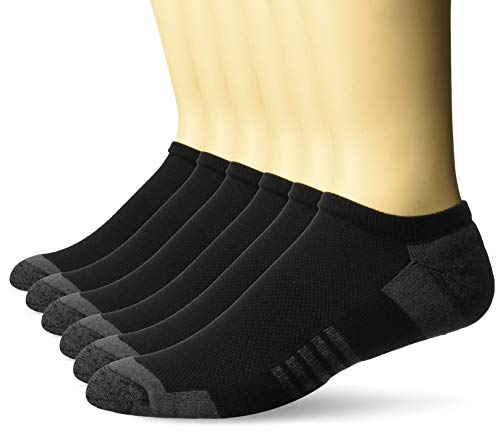 Amazon Essentials Men’s Performance Cotton Cushioned Athletic No-Show Socks, 6 Pairs, Black, 12-14
