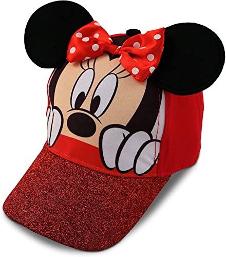 Disney Girls’ Minnie Mouse Glitter Baseball Cap – Minnie Mouse Costume Hat with 3D Ears (2-7), Size Age 2-4, Minnie Mouse Red