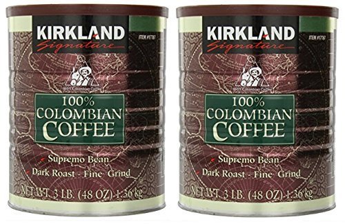 Kirkland Signature Signature Swa 100% Colombian Coffee, Supremo Bean Dark Roast-Fine Grind, 3 Pound (2 Cans)