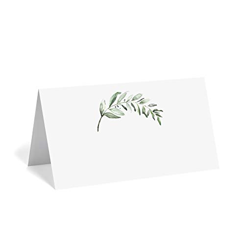 Bliss Collections Greenery Place Cards for Wedding or Party, Seating Place Cards for Tables, Scored for Easy Folding, 50 Pack, 2 x 3.5 Inches