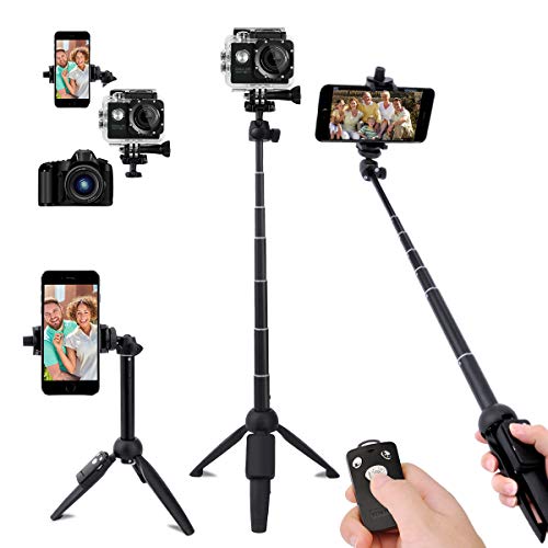 Portable Selfie Stick,40 Inch Extendable Professional Phone Tripod and Aluminum Alloy Selfie Stick Tripod with Wireless Remote,Compatible with iPhone 14 13 12 Pro Xs Samsung Galaxy S21 and More