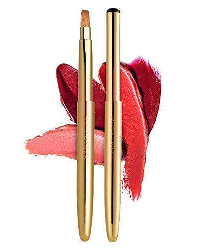Rownyeon Travel Retractable Lip Brush Applicators Flat for Lipstick Gloss Creams Portable with Cap, Professional Makeup Brush for Women Girls As Christmas Gift and Halloween Makeup Tools