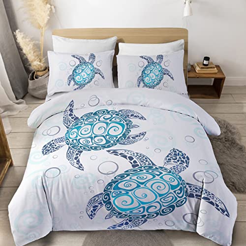 Sleepwish Sea Turtle Bedding Twin Boy Bedding Set Turtles Comforter Cover 3 Piece Beach Turtle Bed Set Teal Aqua Blue Abstract Tortoise Bed Covers for Kids Girls (Twin)
