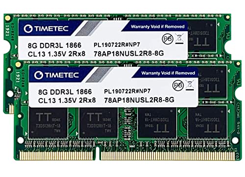 Timetec 16GB KIT(2x8GB) DDR3L / DDR3 1866MHz PC3L-14900 / PC3-14900 Non-ECC Unbuffered 1.35V / 1.5V CL13 2Rx8 Dual Rank 204 Pin SODIMM Laptop Notebook PC Computer Memory RAM Module Upgrade