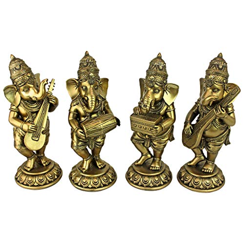 Design Toscano – QS93599 Musical Lord Ganesha Hindu Elephant God Statues, 7″, Antique Gold