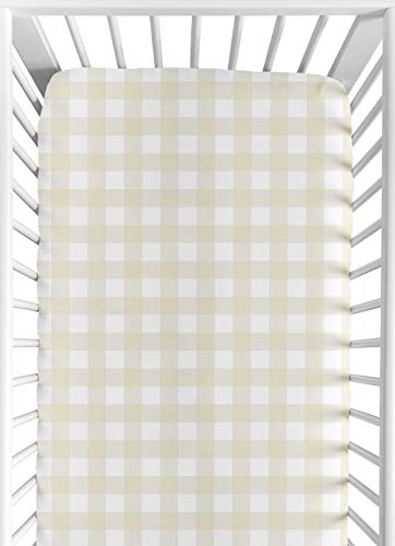 Sweet Jojo Designs Beige and White Buffalo Plaid Check Baby or Toddler Fitted Crib Sheet for Woodland Camo Collection