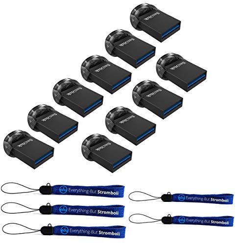 SanDisk 32GB Ultra Fit USB 3.1 Low-Profile Flash Drive (10 Pack Bundle) SDCZ430-032G-G46 32G Pen Drive – with (5) Everything But Stromboli (TM) Lanyard