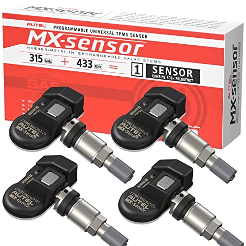 Autel TPMS Sensor MX-Sensor Dual Frequency (315MHz + 433MHz) Press-in OE-Level Universal Programmable TPMS Sensors for Tire Pressure (Press-in Metal Valves Pack of 4)