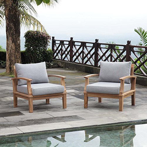 Modway EEI-1819-NAT-GRY-SET Marina Premium Grade A Teak Wood Outdoor Patio, Two Armchairs, Natural Gray