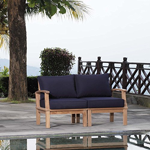 Modway EEI-1822-NAT-NAV-SET Marina Premium Grade A Teak Wood Outdoor Patio Furniture Set, 2 Piece, Natural Navy