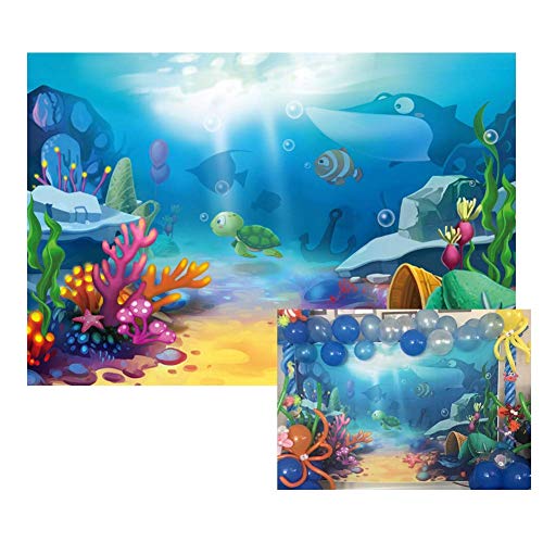 Baocicco 7x5ft Cartoon Underwater World Backdrop Vinyl Photography Background Sea World Torpical Fishes Colorful Coral Reef Turtles Shark Sun Ray Summer Holiday Children Birthday Party Photo Studio