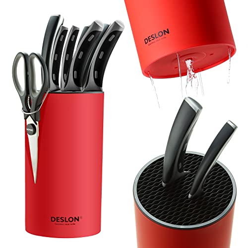 DESLON Knife Blocks, Knife Holder without Knives, Empty Knife Block, Universal Knives Blocks, Red Block Only Design with Scissors-Slot, Holds 12 to 15 Knives,Detachable for Easy Cleaning